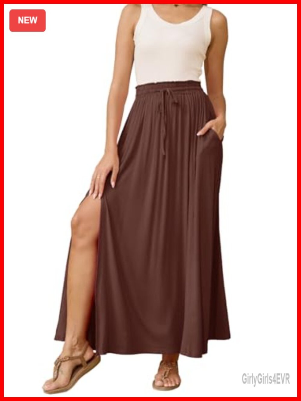 Women's Maxi Skirt A-Line Split Hem Flowy High Waist with Pockets Rayon Spandex